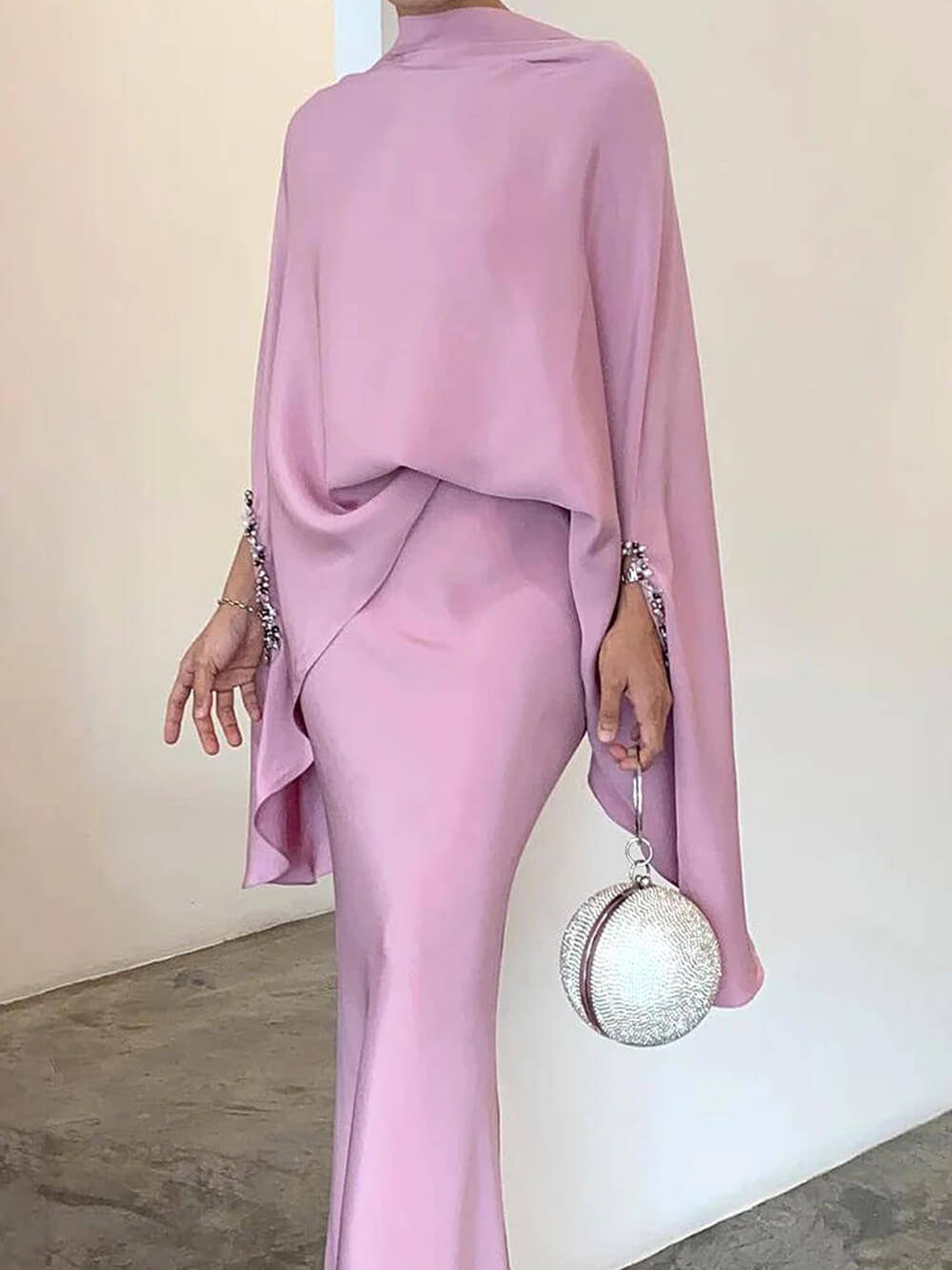 Women's Pink High Neck Two-Piece Trouser Set — back view