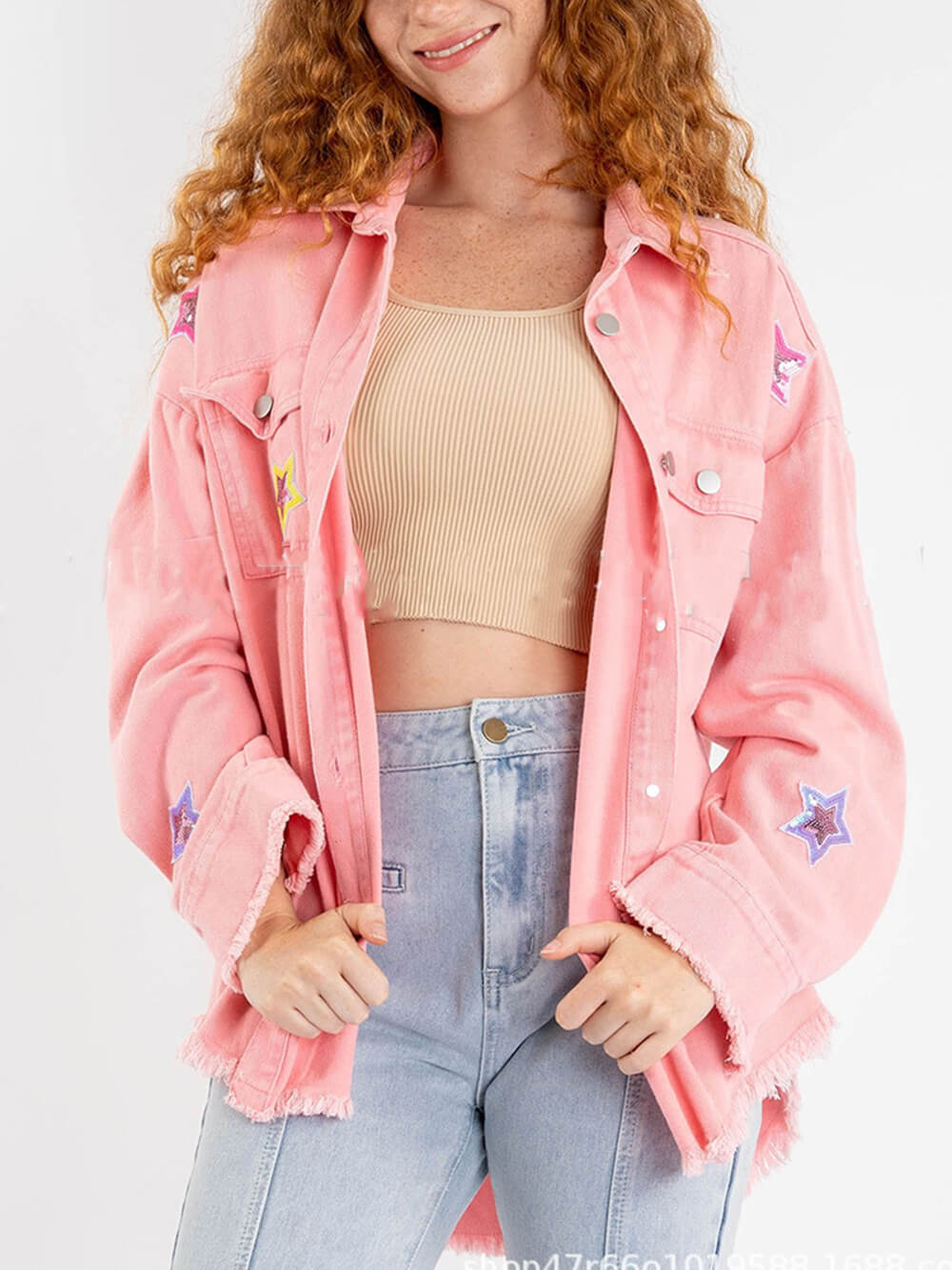 Women's Pink Star Sequin Long-Sleeve Cardigan