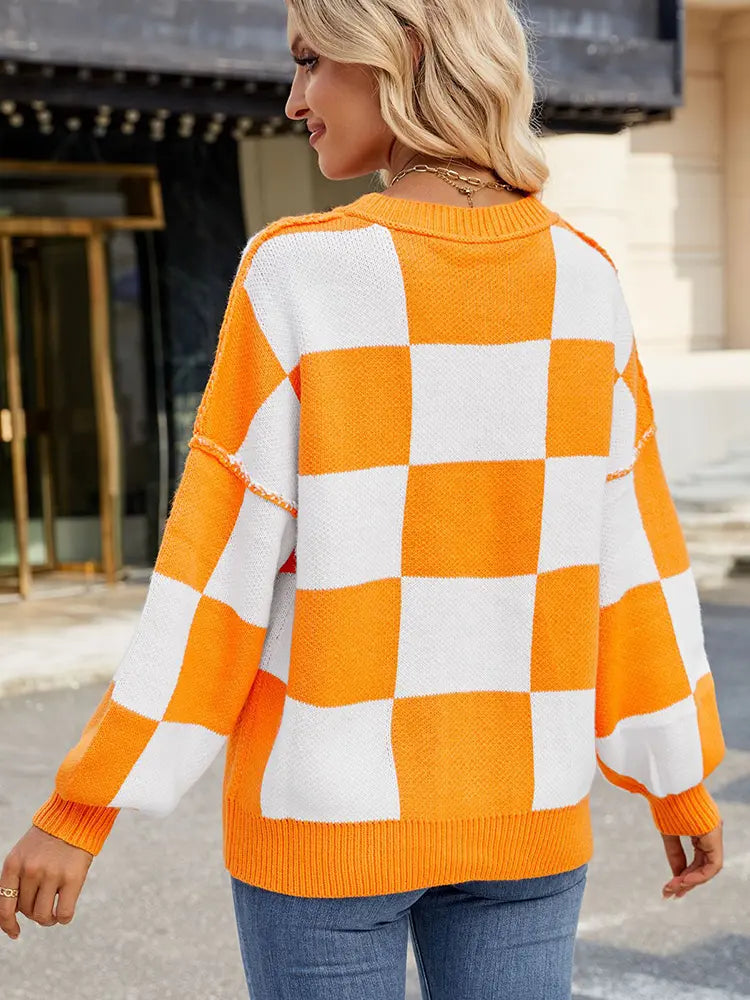 Women's Plaid Colour-Block Pullover Sweater — alternate colour