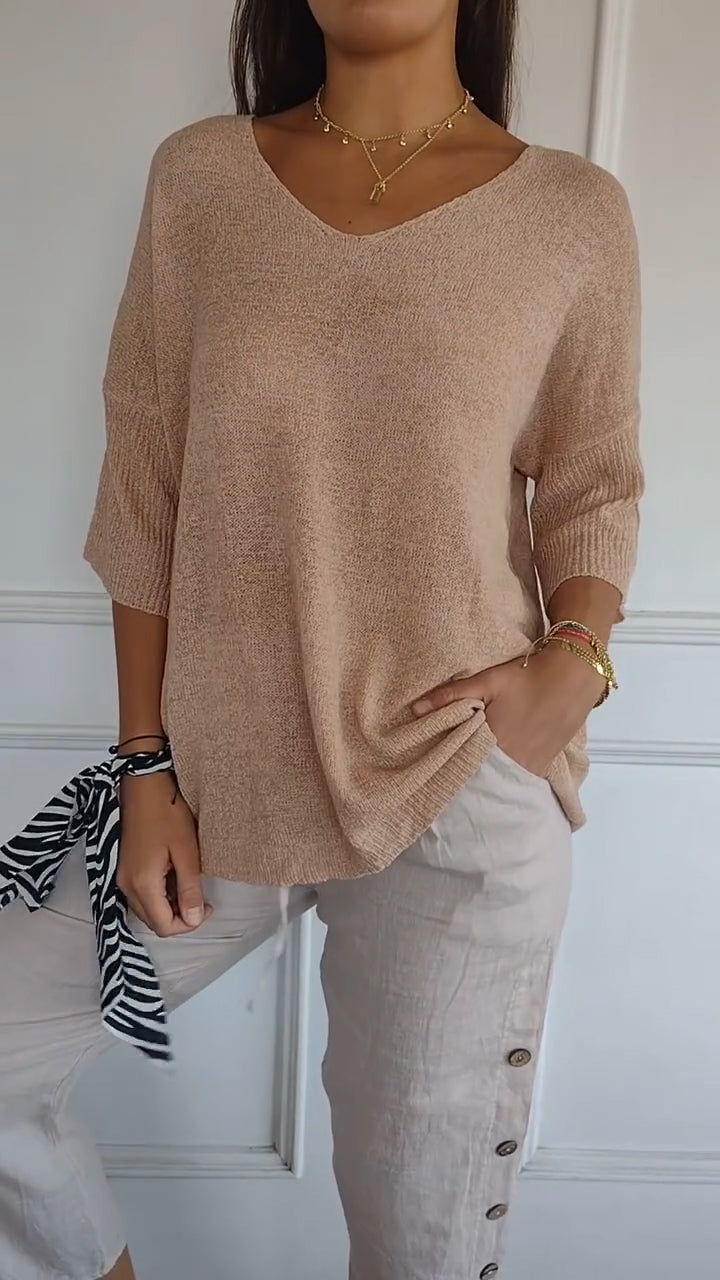Women's plain knit V-neck top