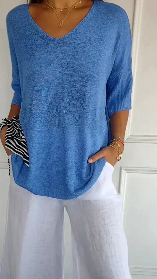 Women's plain knit V-neck top size guide