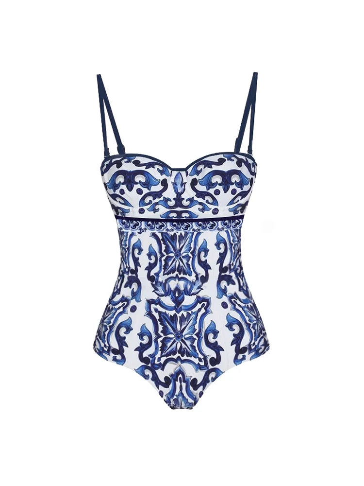Women's porcelain print swimsuit set — alternate angle
