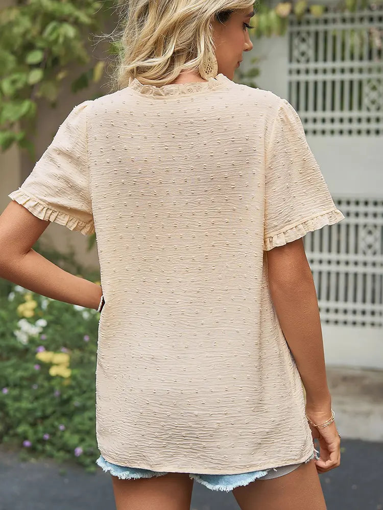 Women's princess-sleeve cutwork blouse in blue