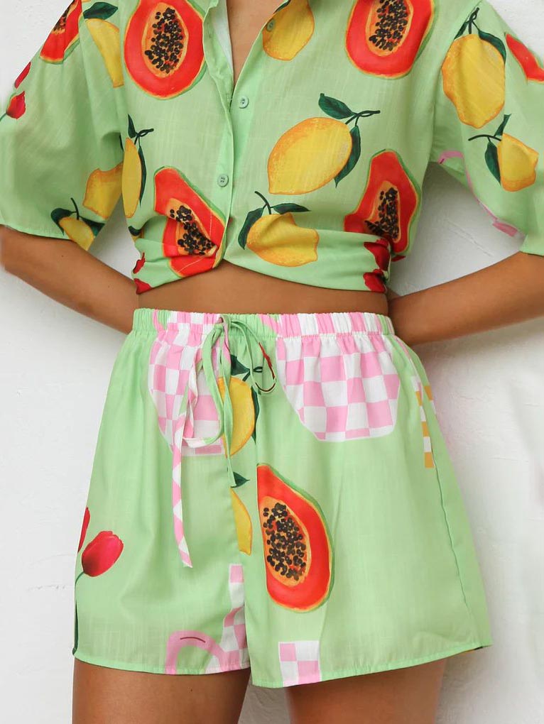 Women's Printed Cardigan and Shorts Two-Piece Set