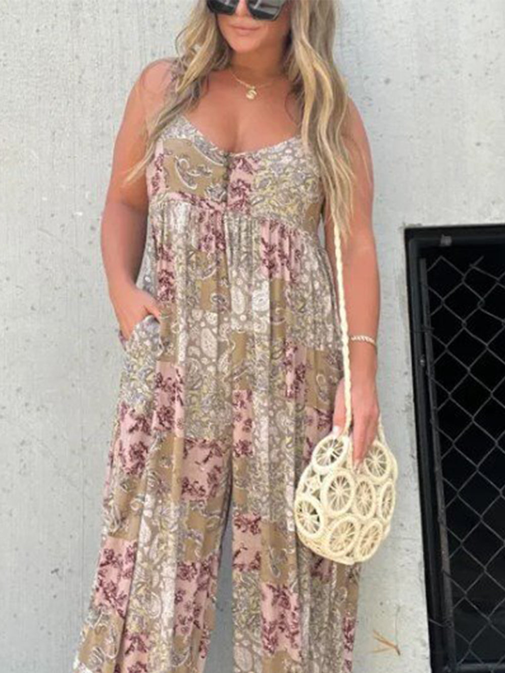 Women's printed high-waist jumpsuit - alternate angle