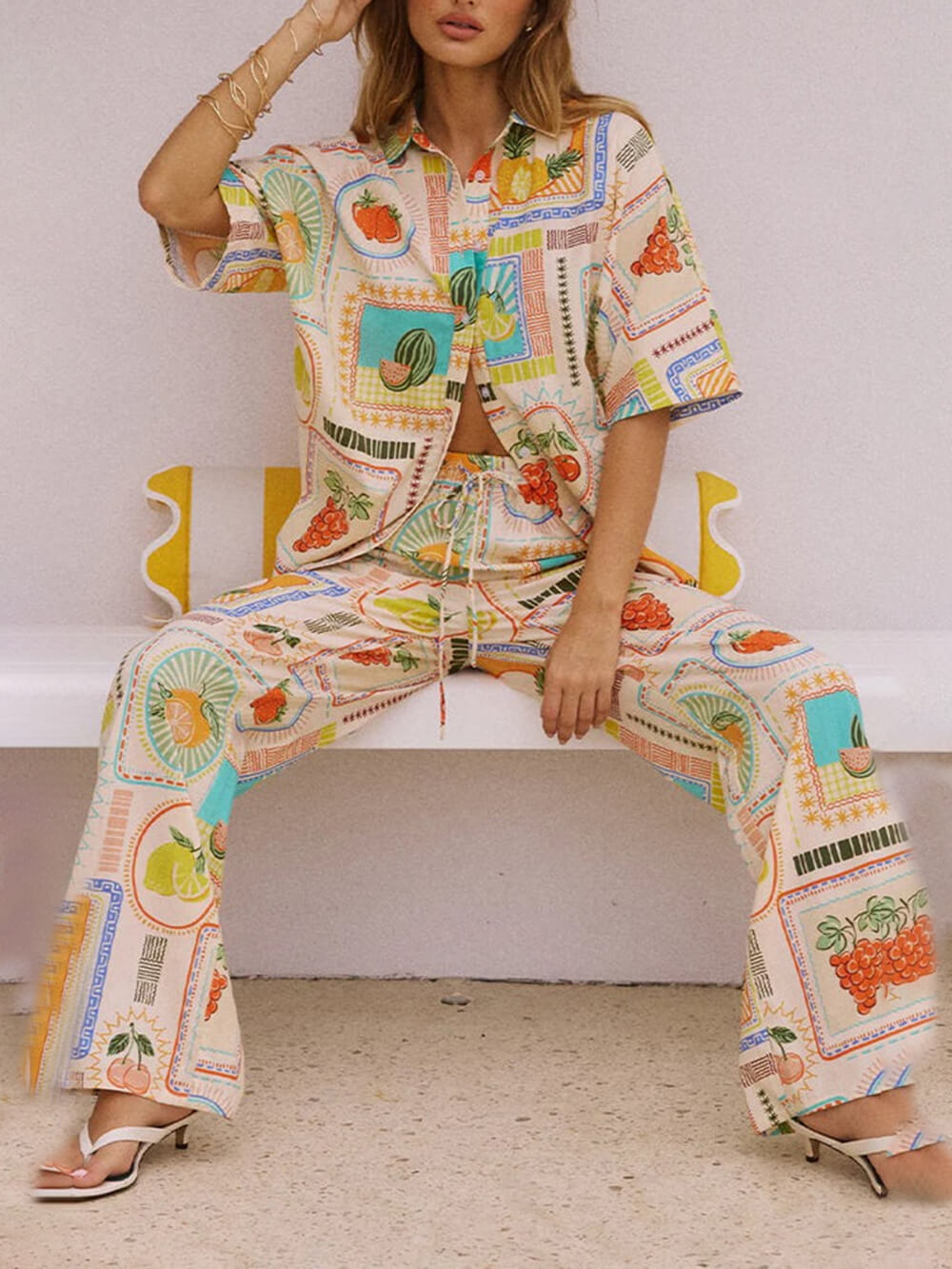 Women's Printed Loose-Fit Shirt and Pants Set
