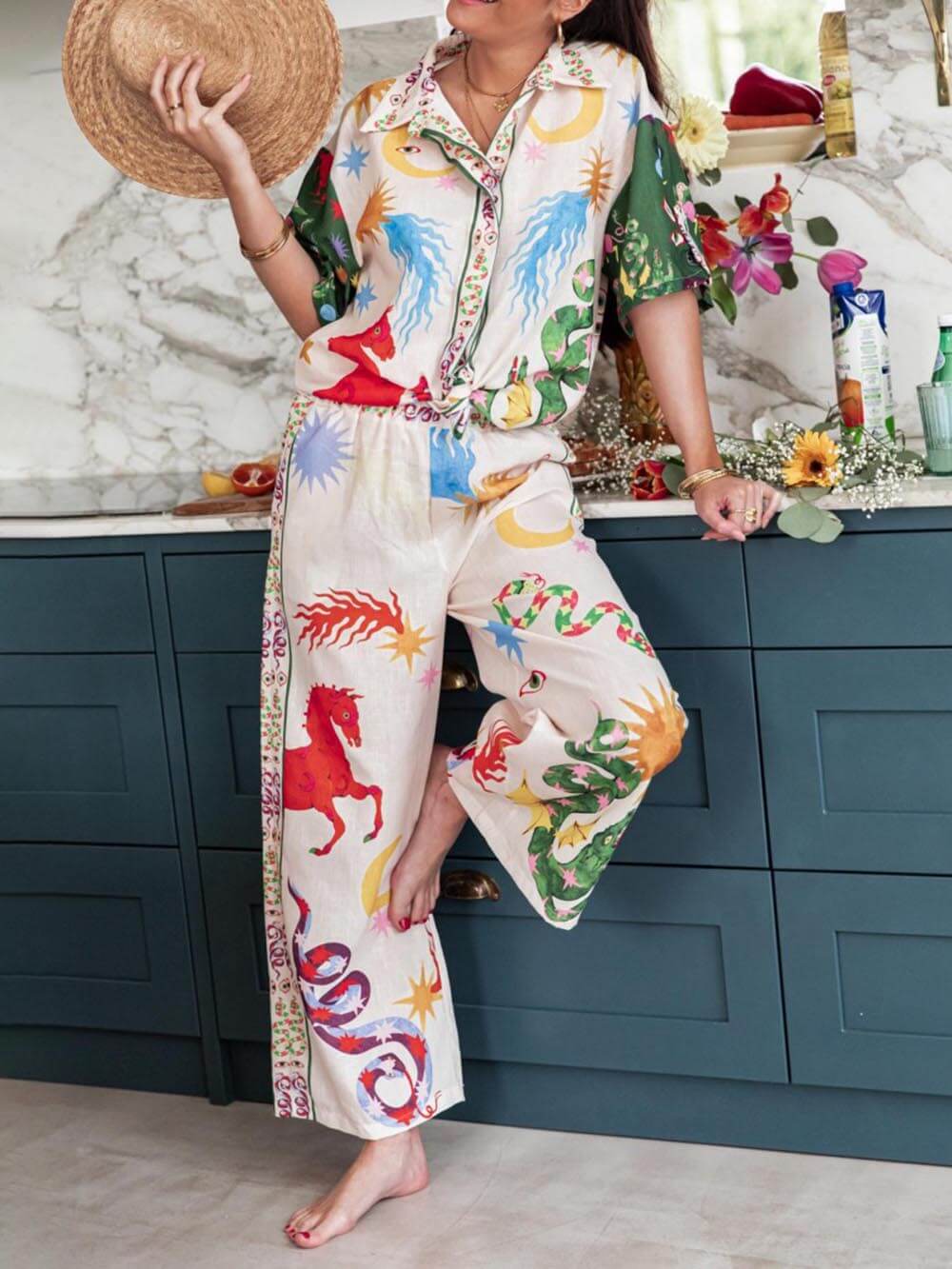 Women's printed shirt and trouser co-ord set