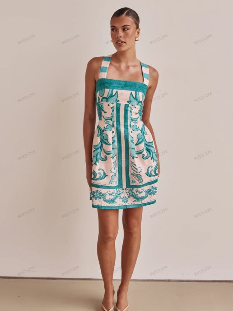 Women's printed spaghetti strap mini dress