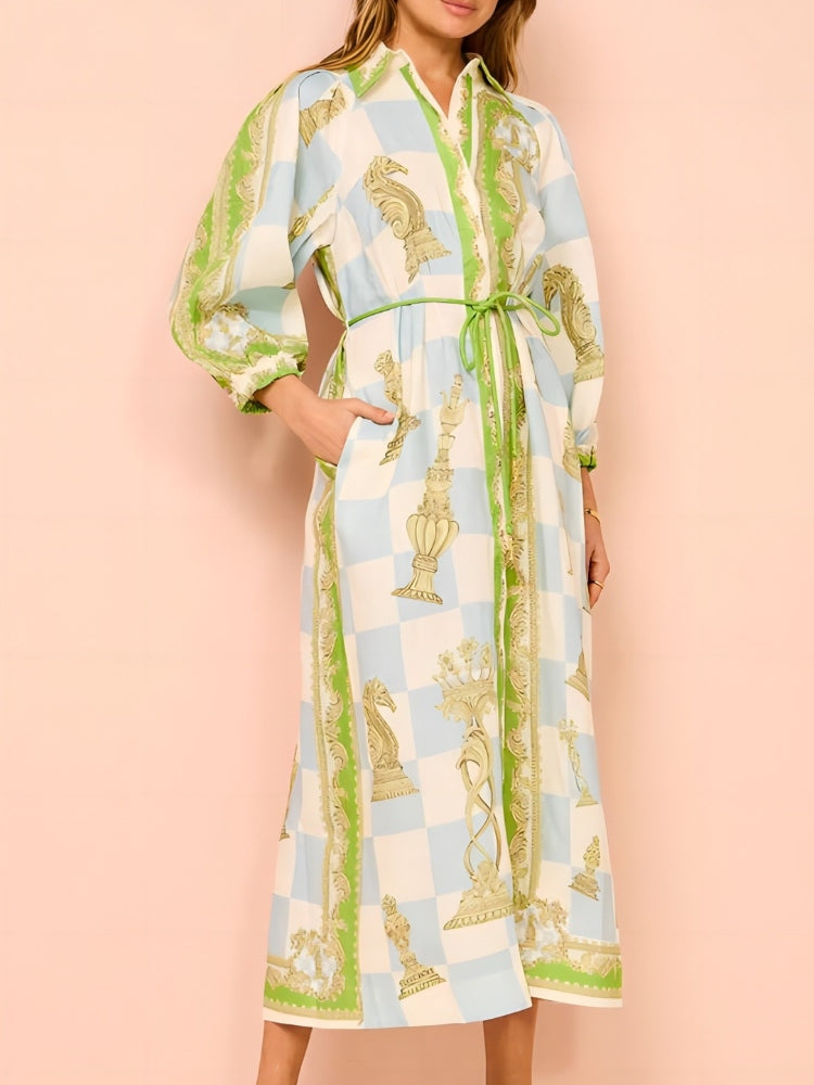 Women's printed tie-front shirt, open longline front