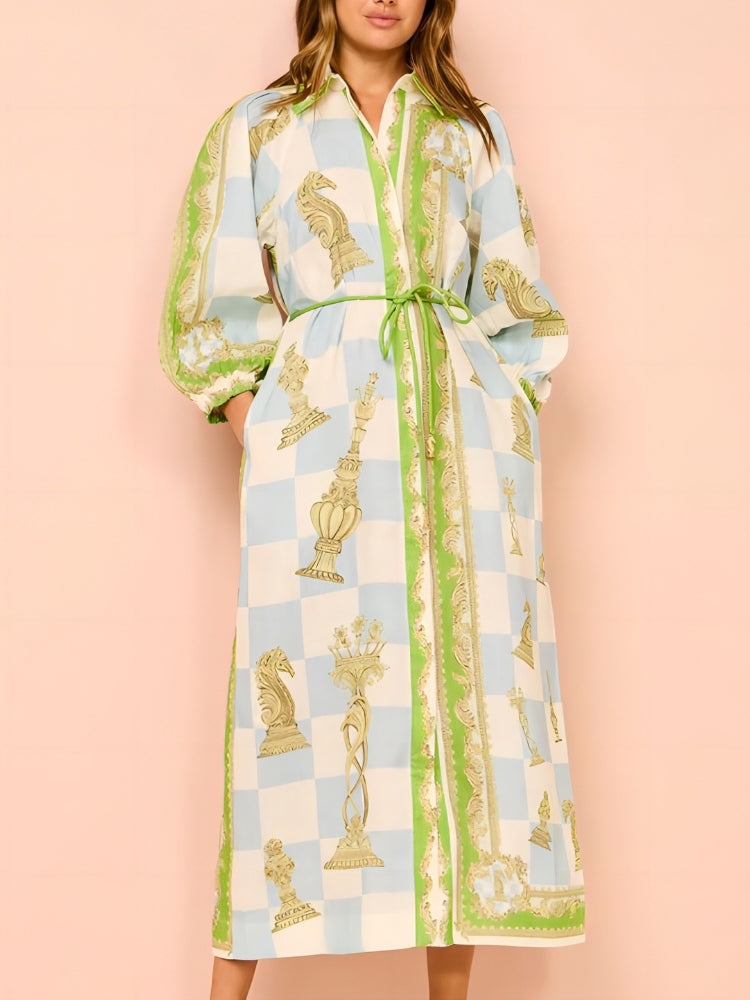 Women's printed tie-front shirt — front detail