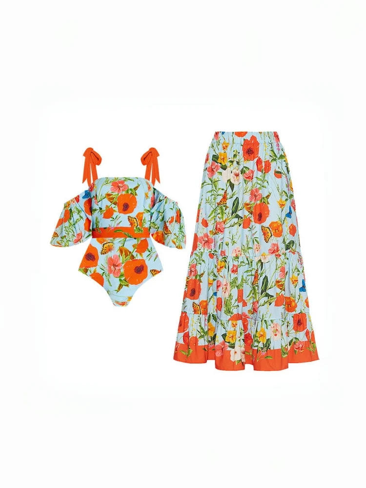 Women's puff sleeve bandeau swimsuit