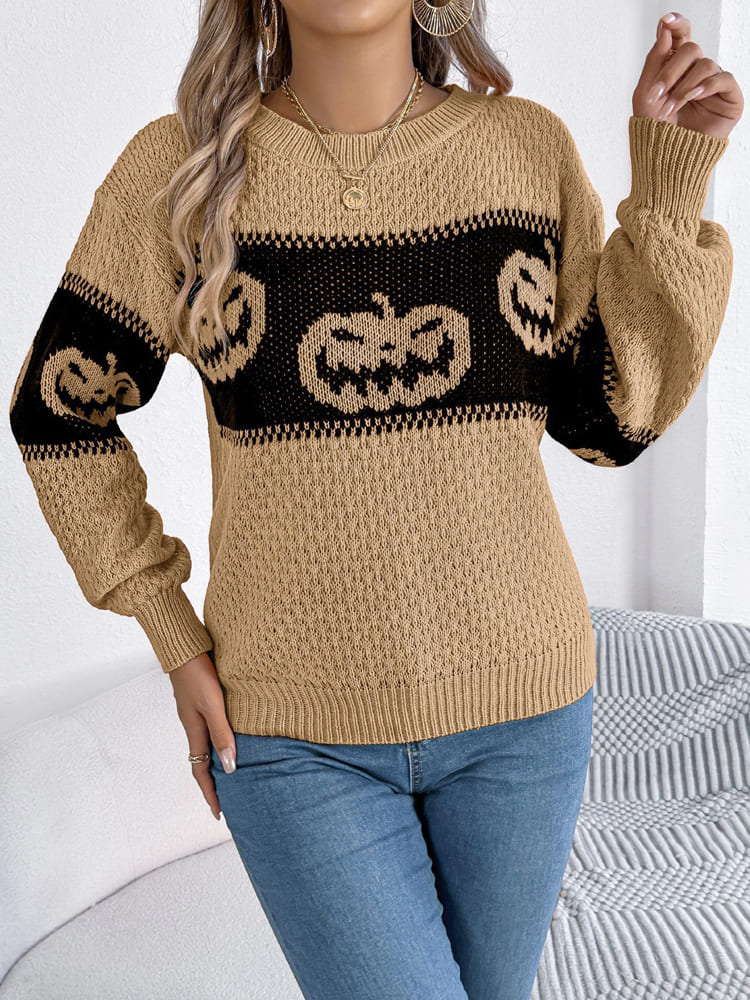 Women's pumpkin colour-block crew jumper — side detail