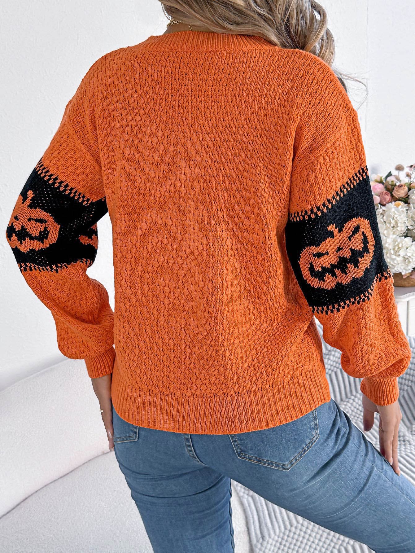 Women's pumpkin colour-block crew jumper — detail