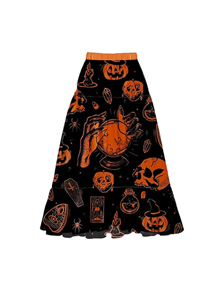 Women's pumpkin skull print bikini set