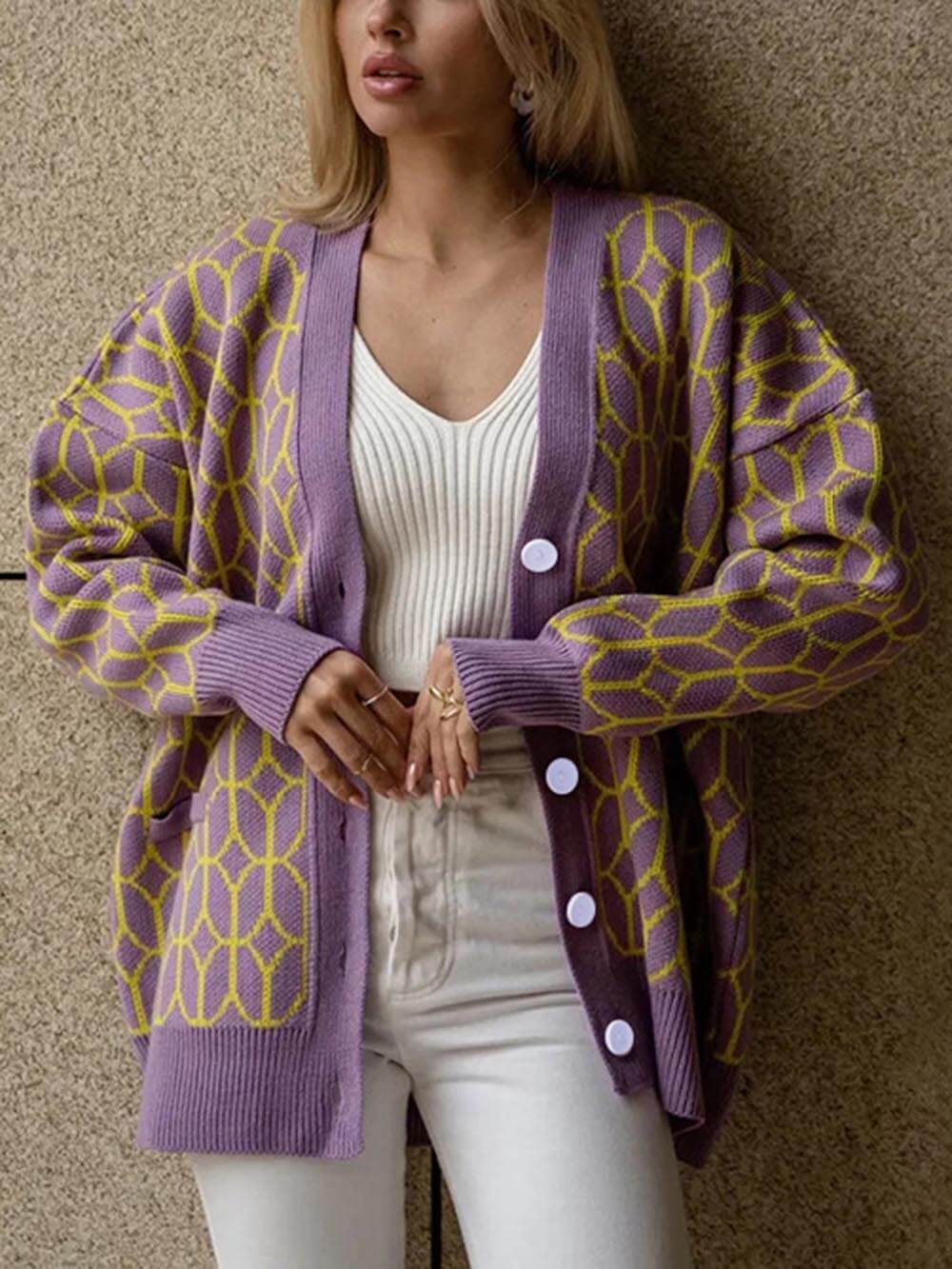 Women's braided V-neck cardigan — full length