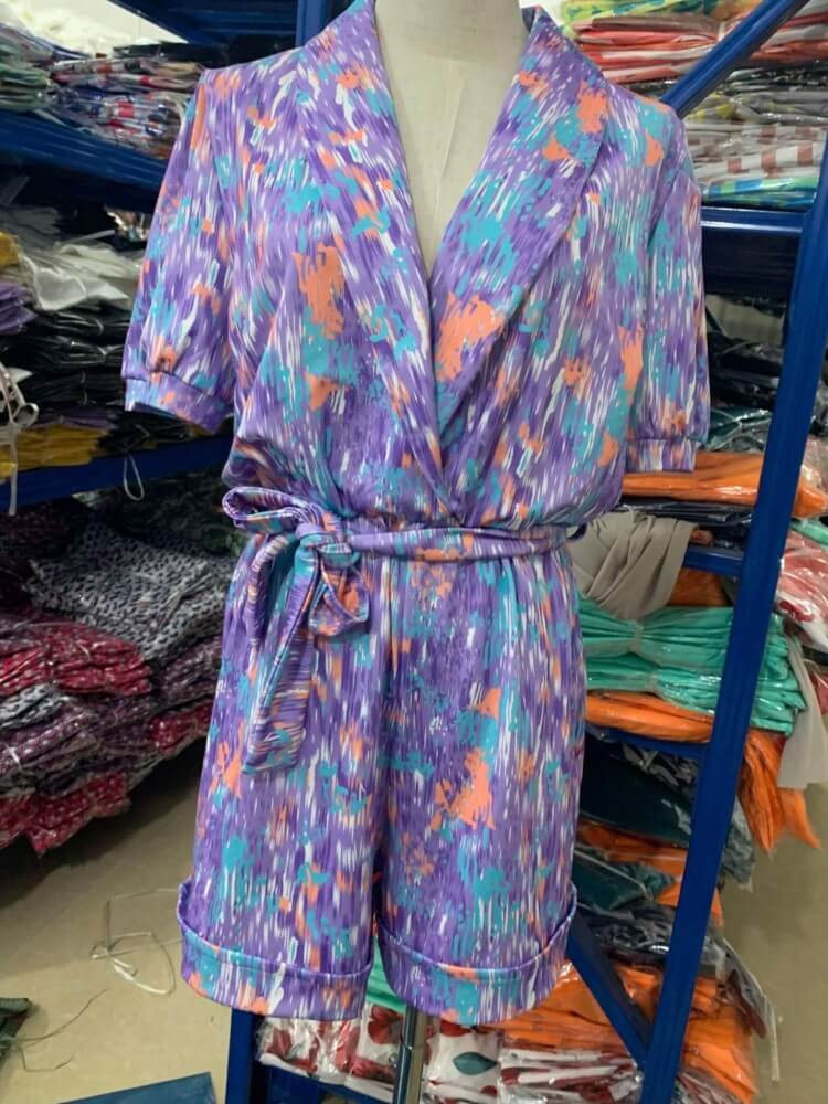 Women's purple floral puff-sleeve playsuit