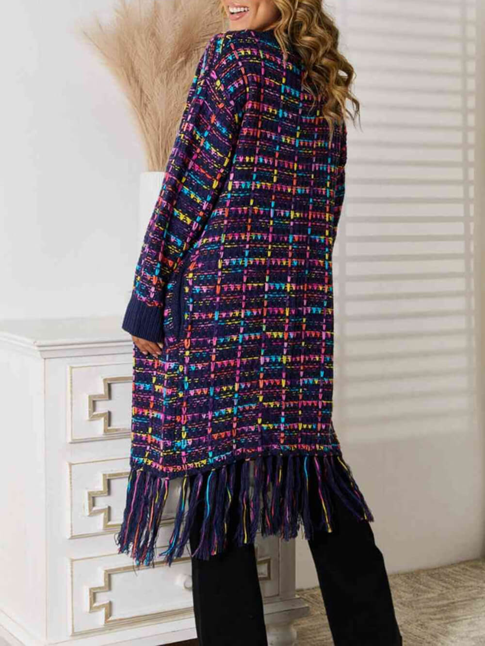 Women's purple longline cardigan — alternate angle