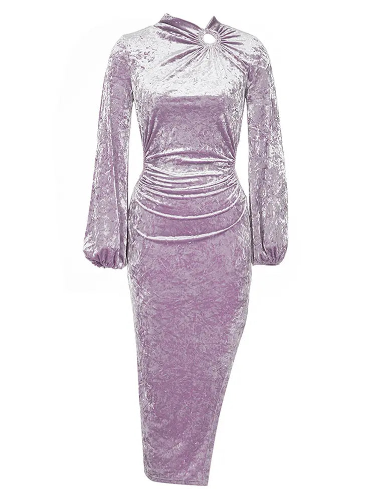 Women's purple velvet evening gown — detail