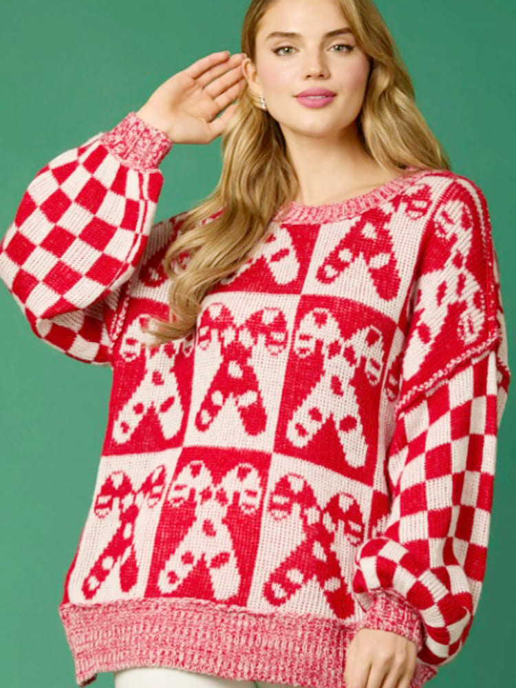 Women's red Christmas jumper — alternate angle
