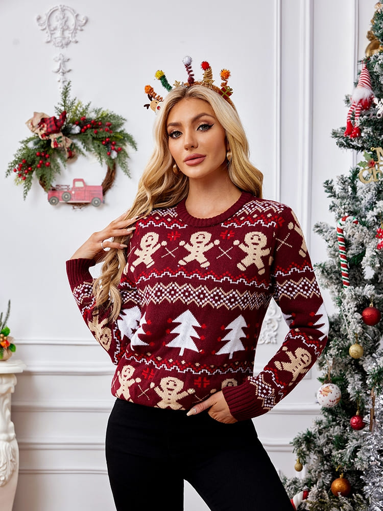 Women's red gingerbread embroidered jumper
