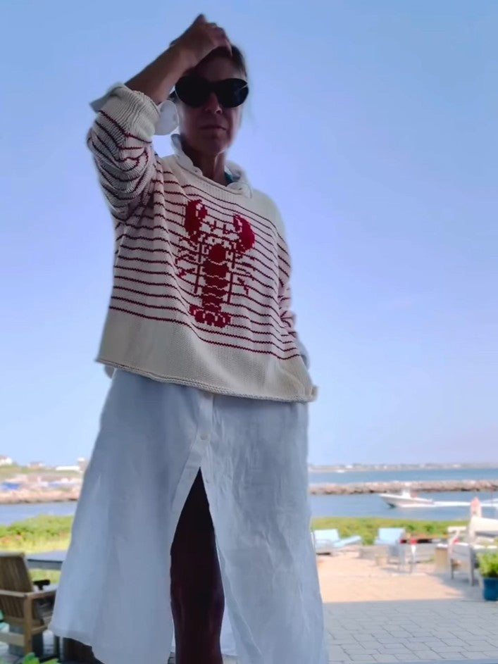Women's cream and red striped lobster graphic jumper, alternate angle