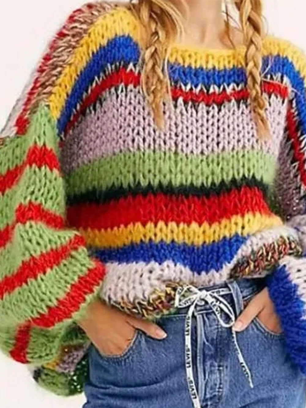 Women's retro contrast striped sweater