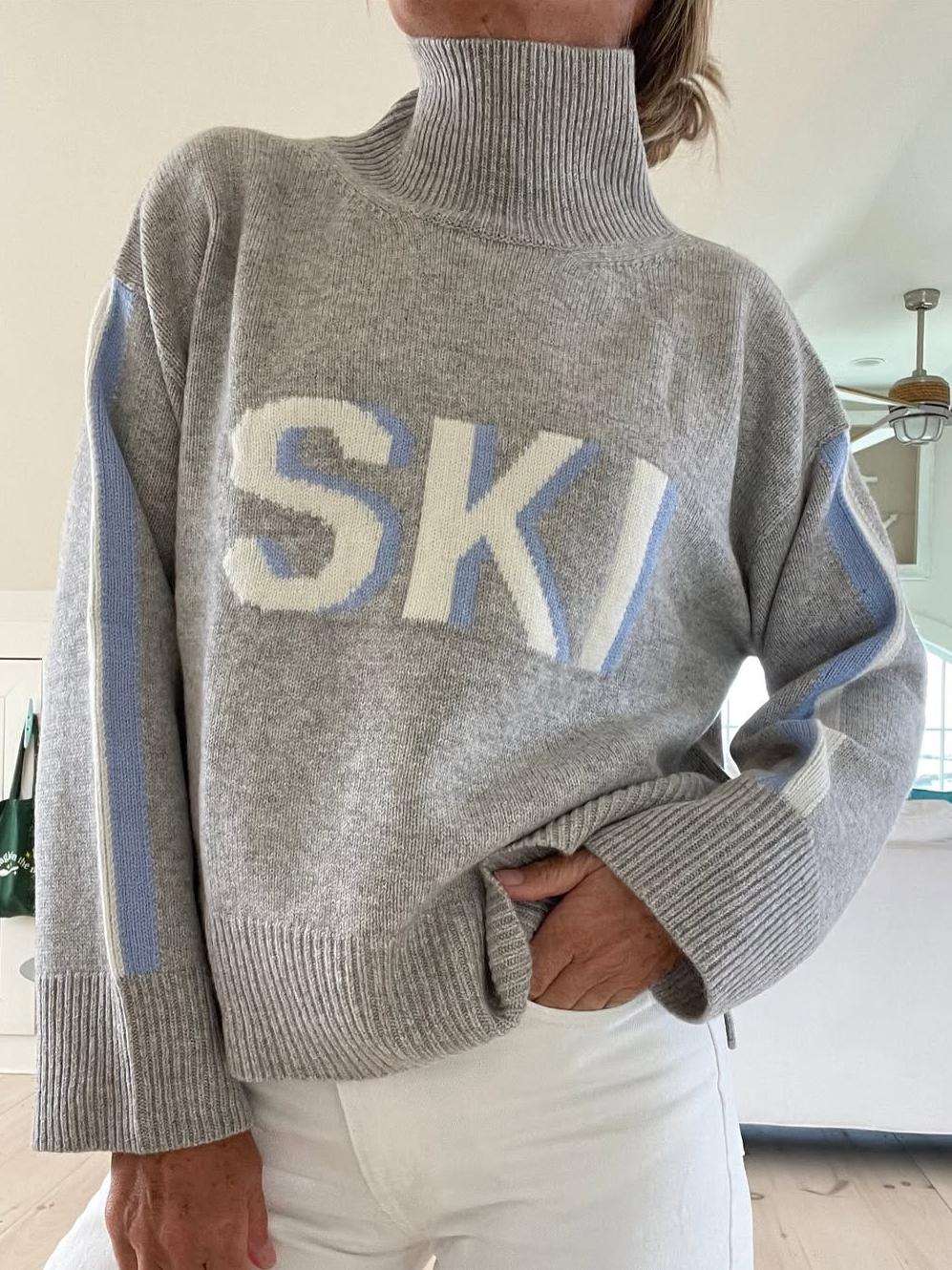Women's retro striped turtleneck ski sweater