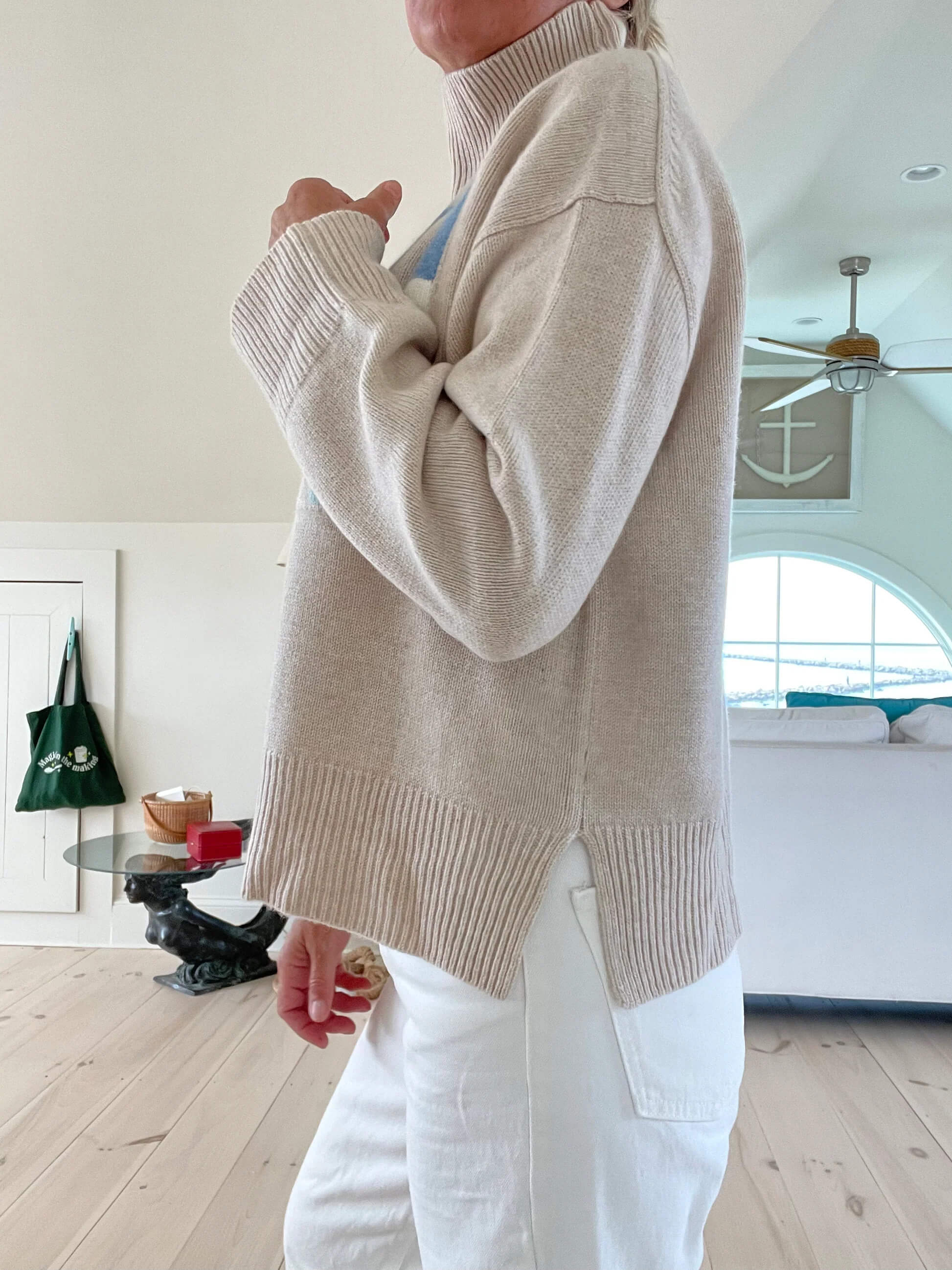 Women's retro striped turtleneck ski sweater