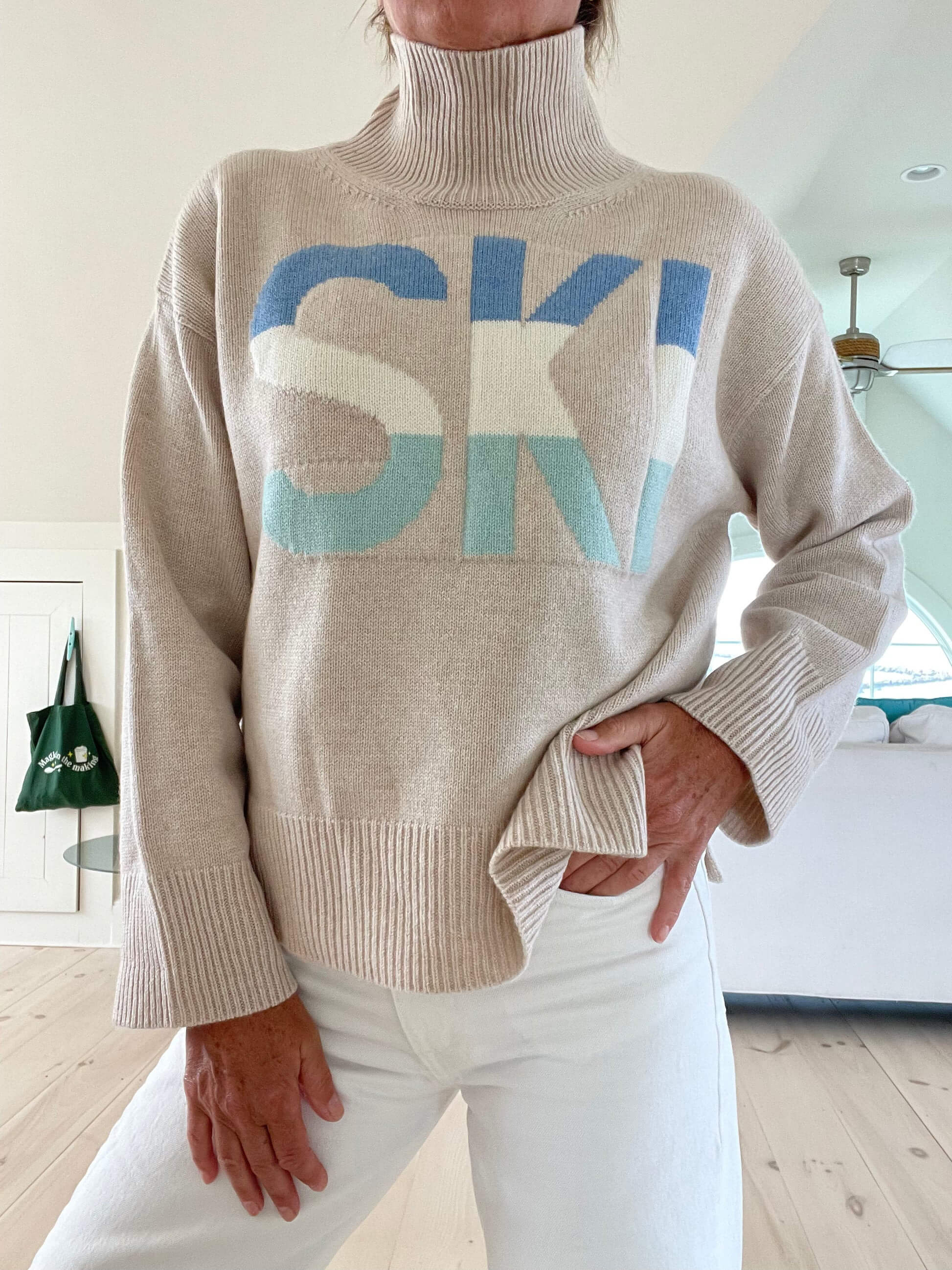 Women's retro striped turtleneck ski sweater
