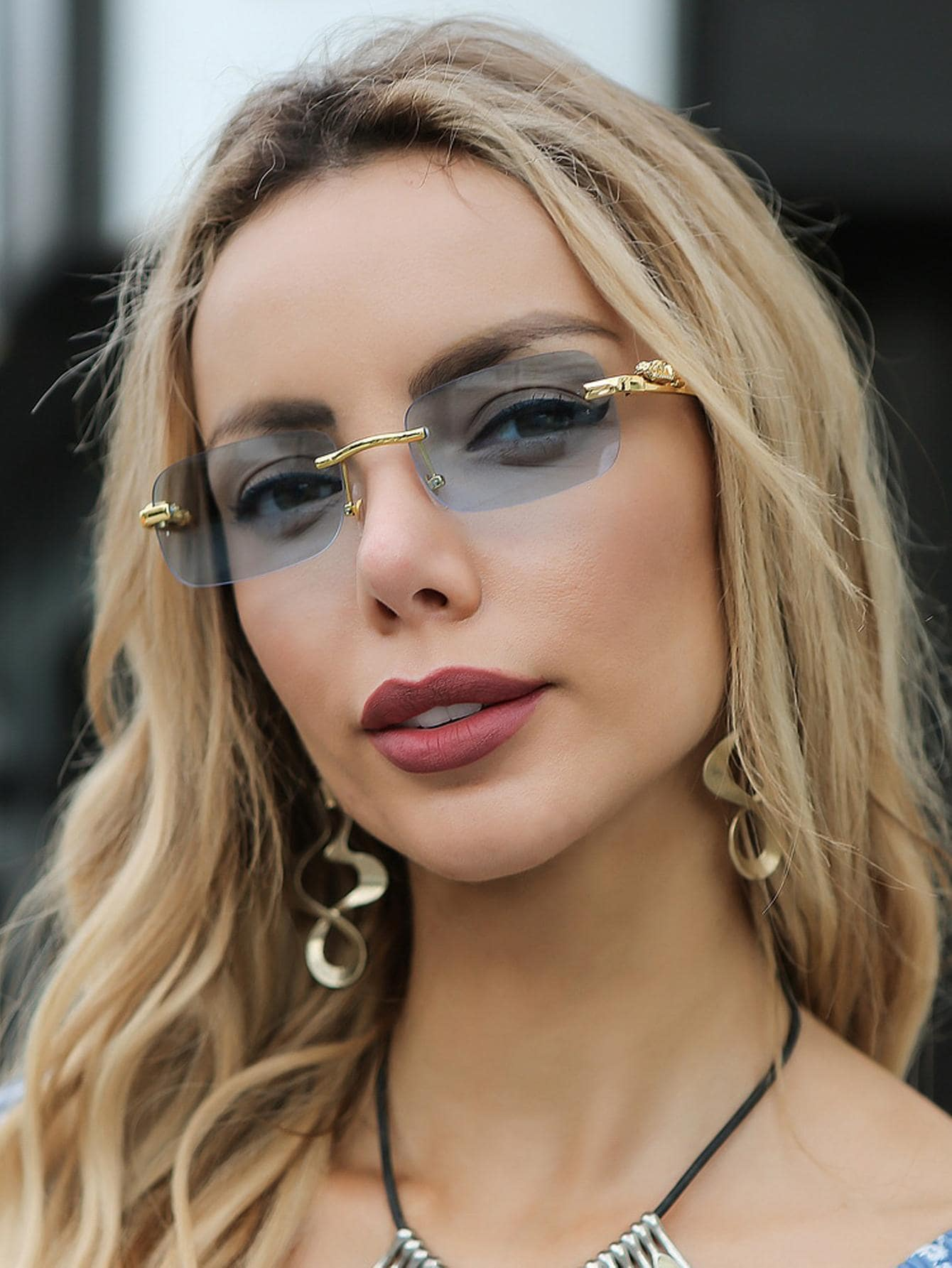 Women's rimless rectangle sunglasses