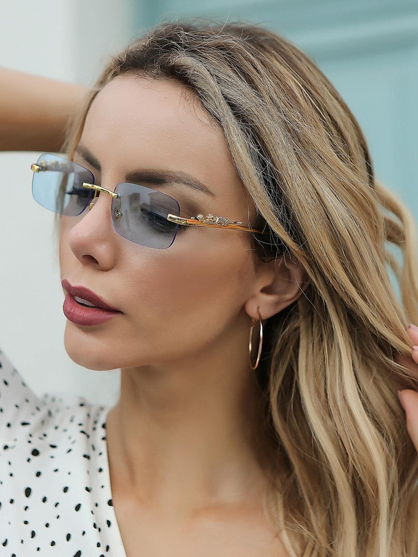 Women's rimless rectangle sunglasses