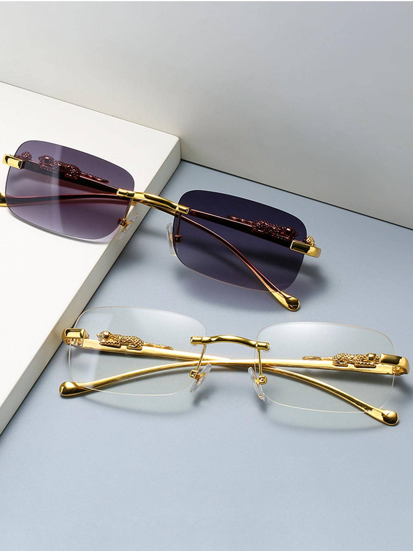 Women's rimless rectangle sunglasses
