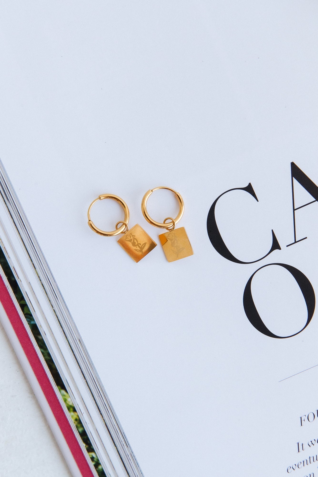 Women's Rose Pendant Hoop Earrings — detail view