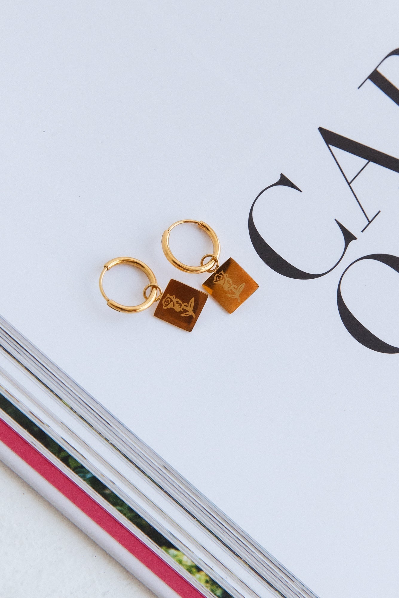 Women's Rose Pendant Hoop Earrings — detail view