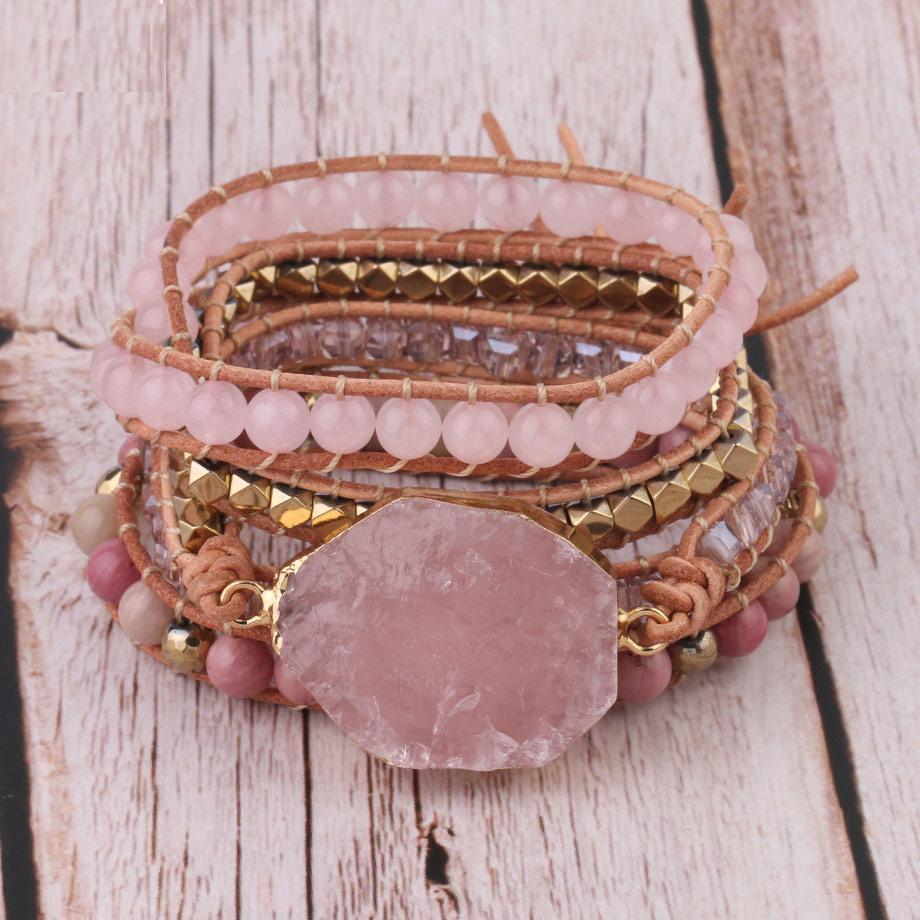 Women's Rose Quartz Wrap Bracelet — alternate angle