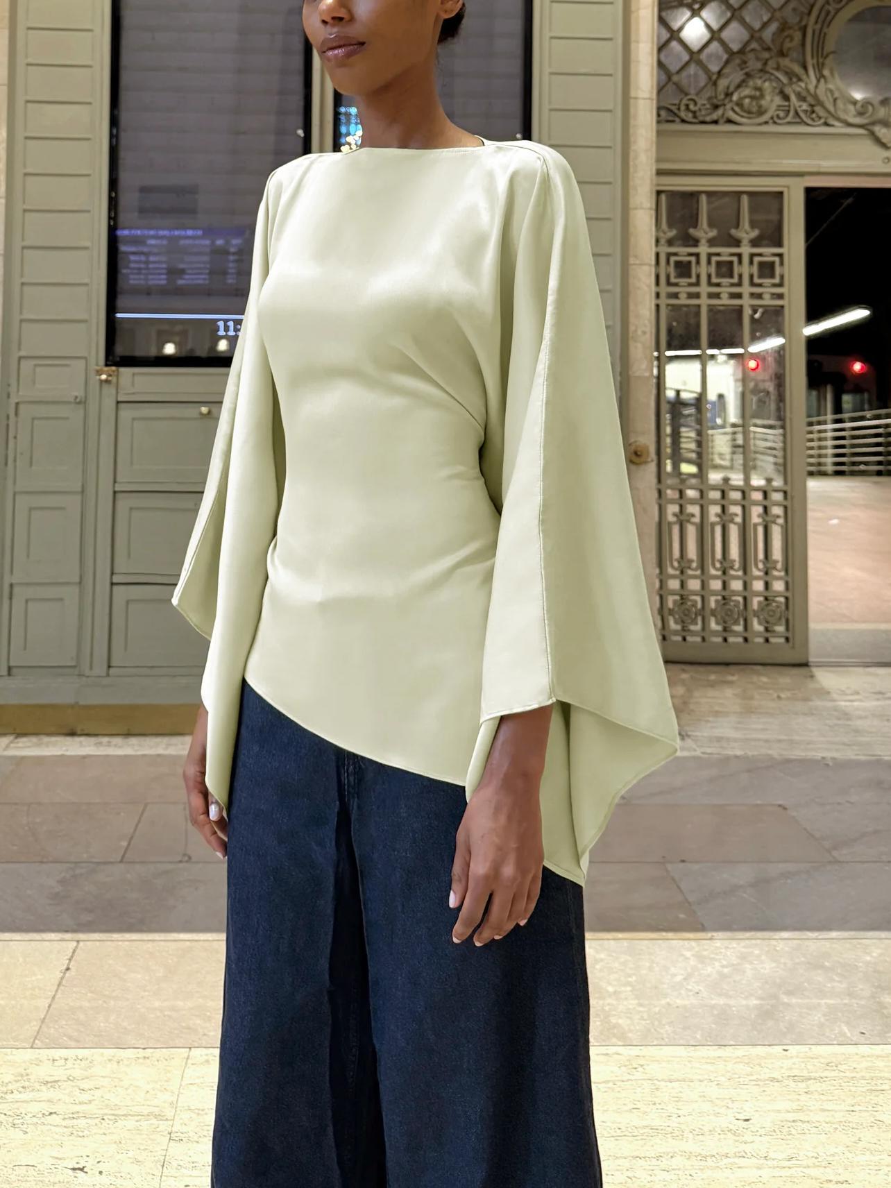 Women's Sage Asymmetrical Tie-Front Top