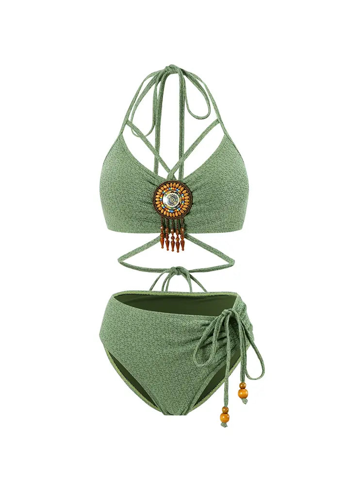 Women's sage bikini set fabric detail