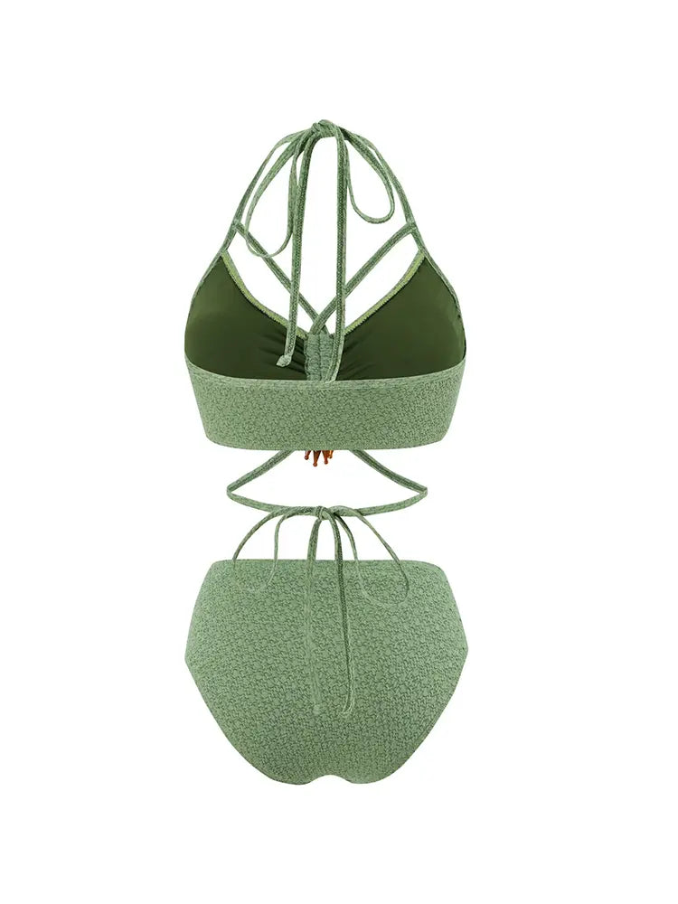Women's sage bikini set — close-up detail