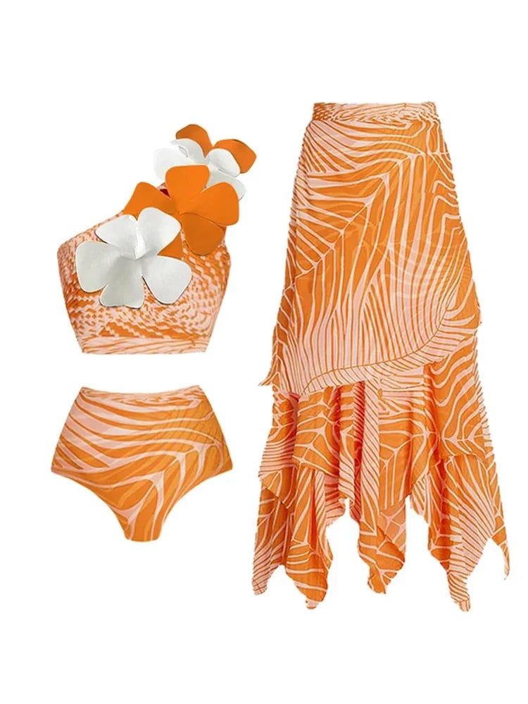 Women's salmon floral print bikini