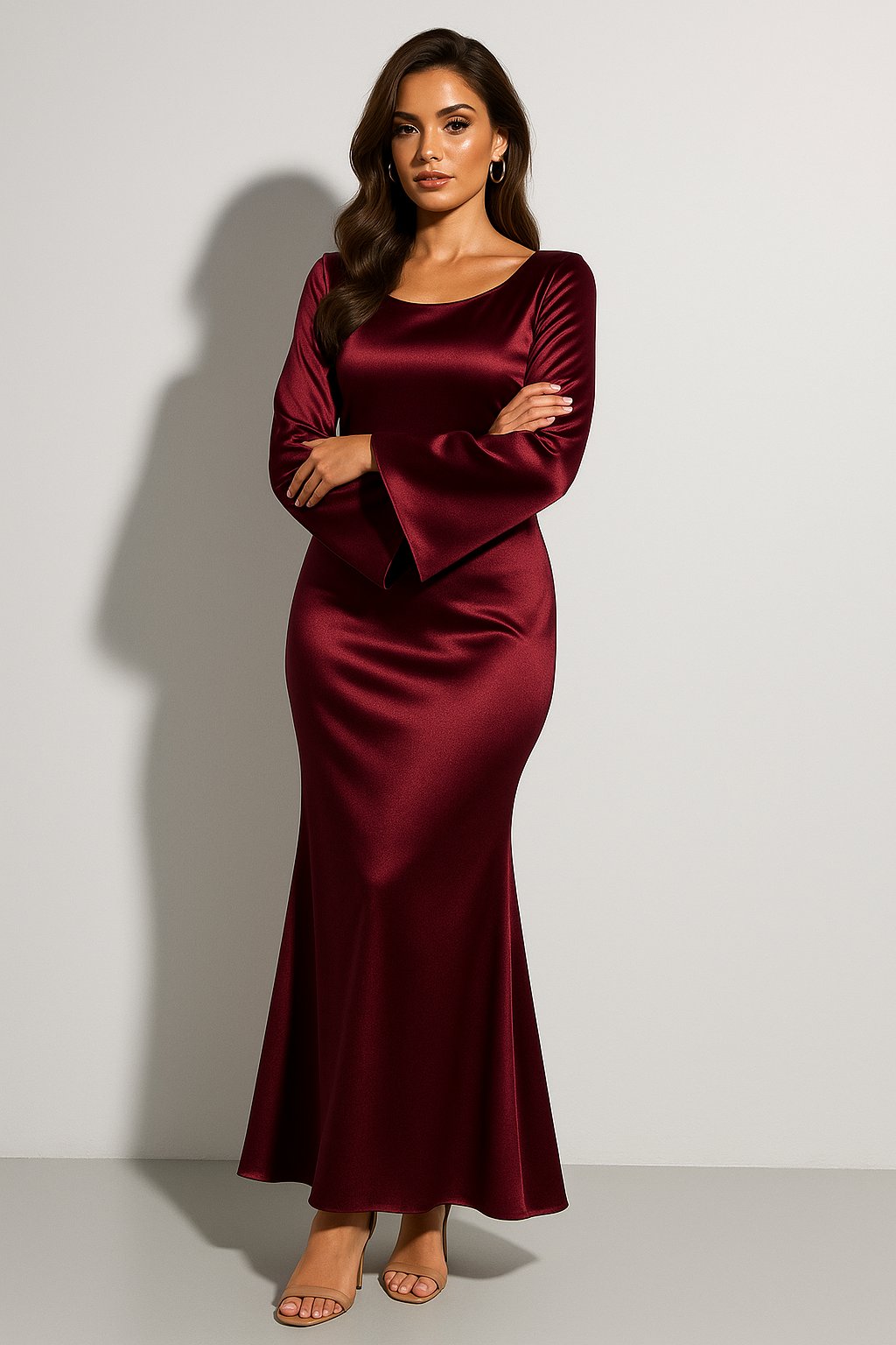 Satin Scoop Neck Fishtail Maxi Dress