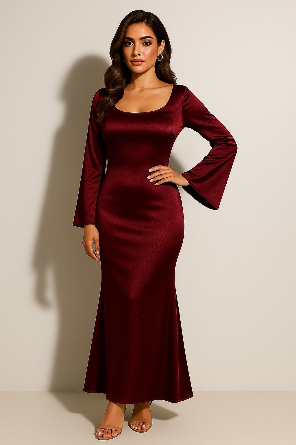 Satin Scoop Neck Fishtail Maxi Dress