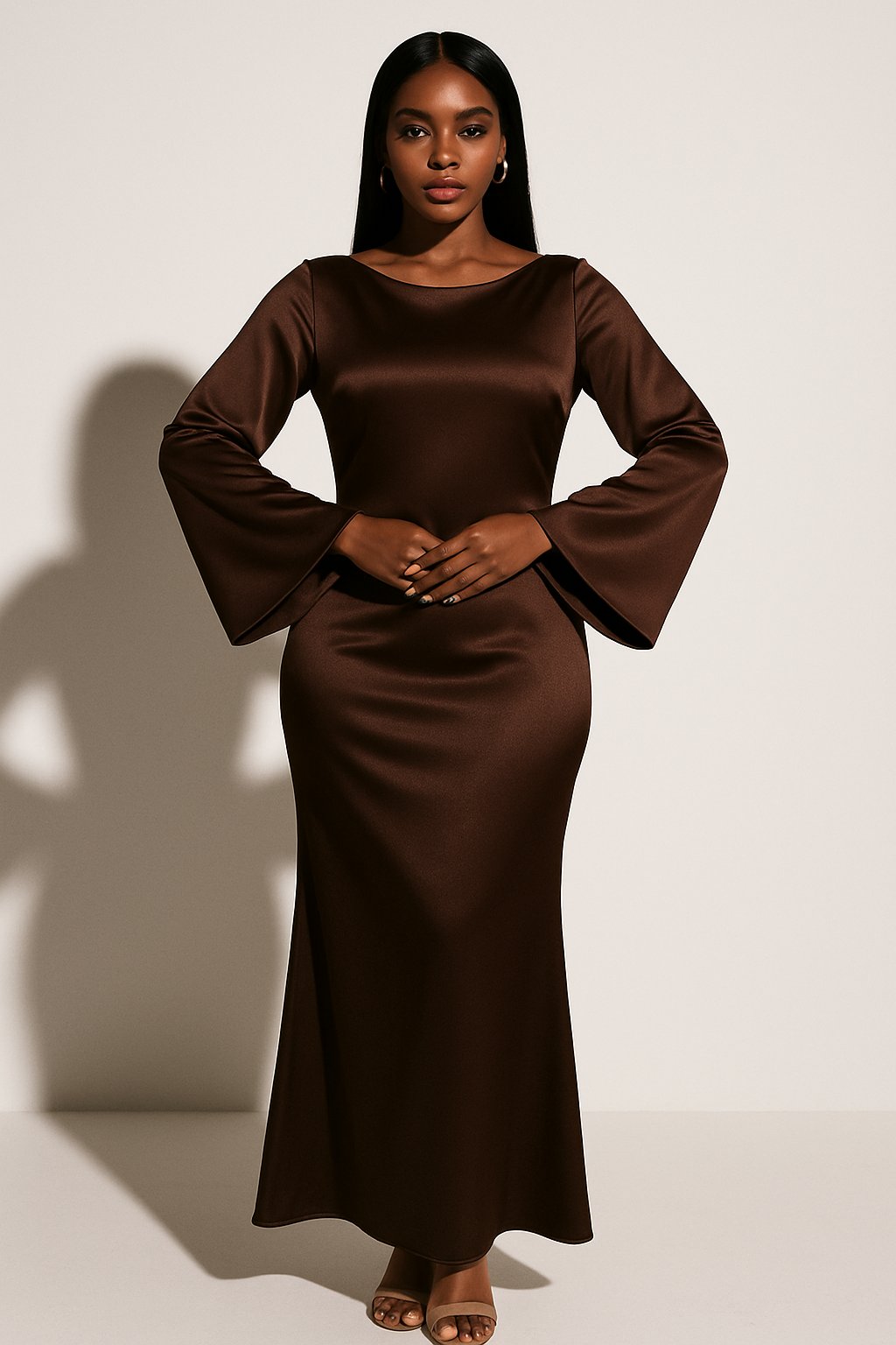 Satin Scoop Neck Fishtail Maxi Dress