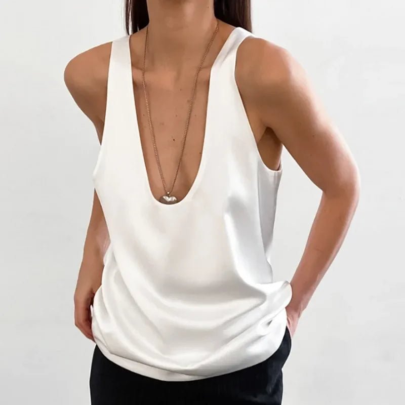 Satin Plunge U-Neck Tank Top