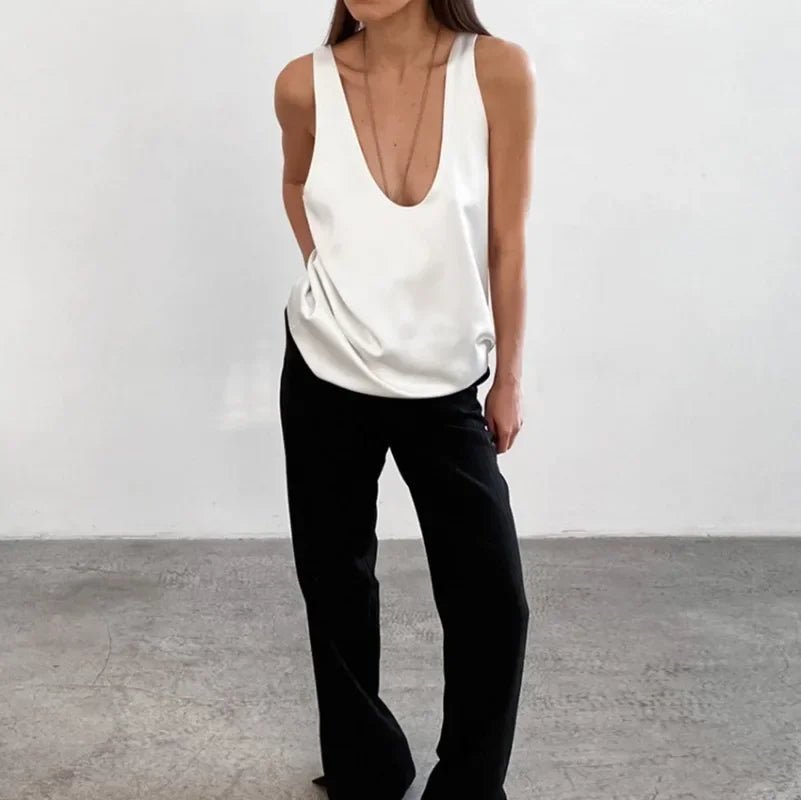 Satin Plunge U-Neck Tank Top