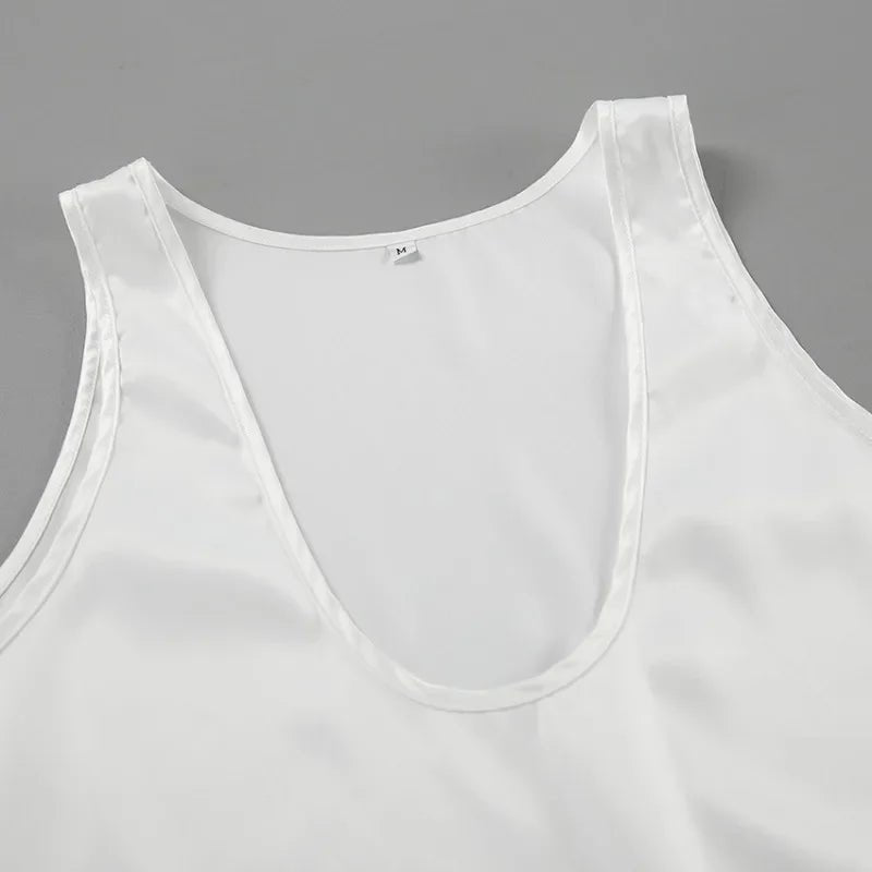 Satin Plunge U-Neck Tank Top
