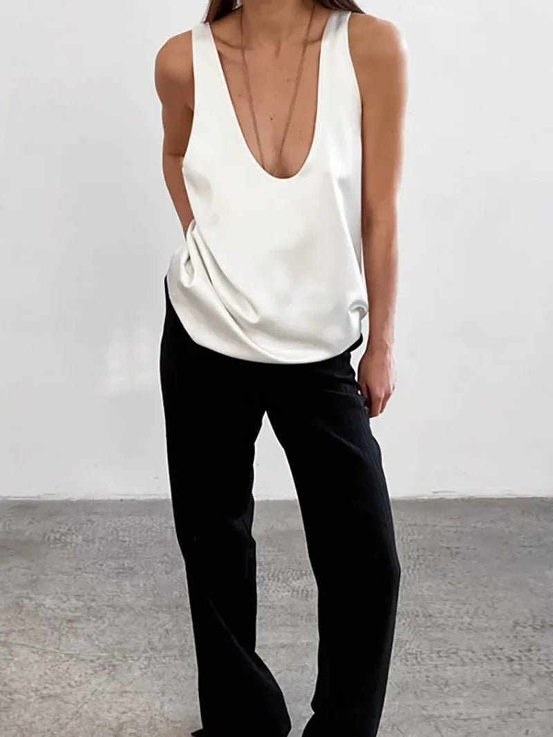 Satin Plunge U-Neck Tank Top