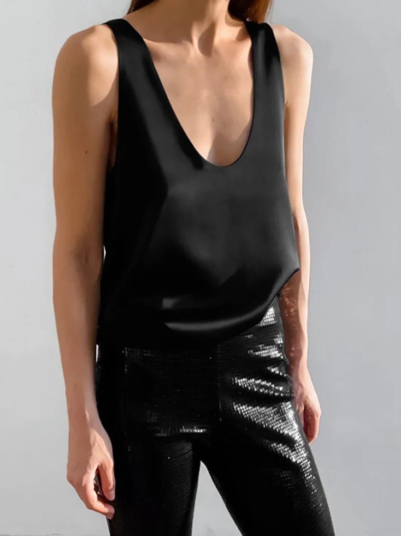 Satin Plunge U-Neck Tank Top