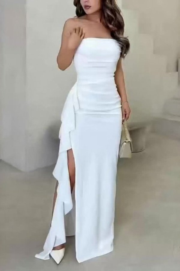 Strapless Wrap Satin Maxi Dress