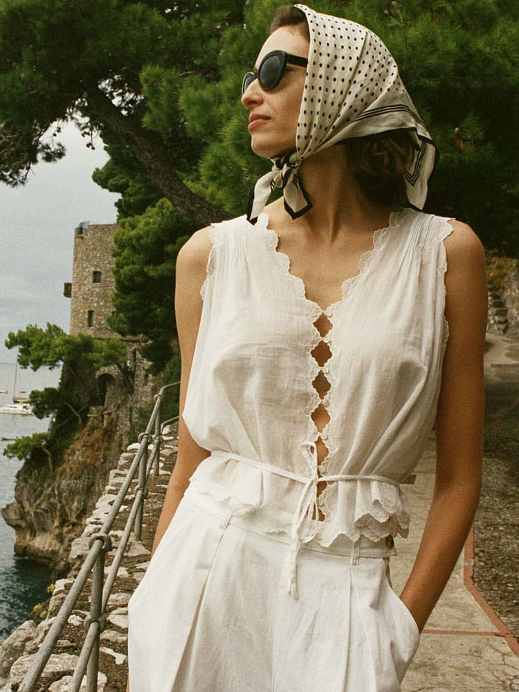 Women's Scallop Trim V-Neck Blouse