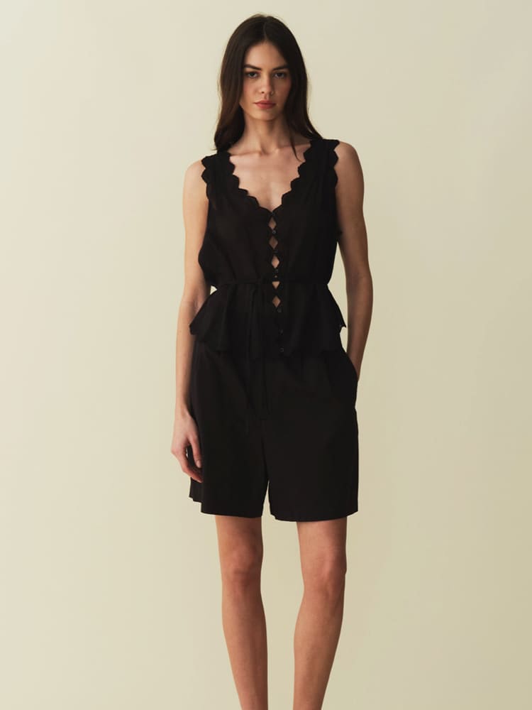 Women's Scallop Trim V-Neck Blouse — fabric detail